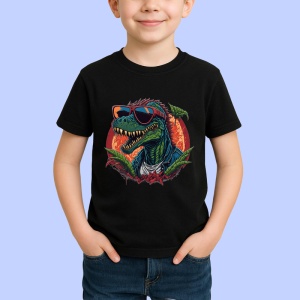 Tricou Raptor cool cu frunze si ochelari stil retro Copii | Dama | Barbat, culoare negru - Img 4