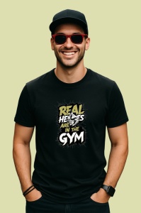 Tricou Real Heros Are In The Gym Contrast Puternic, Copii | Dama | Barbat, culoare negru - Img 2