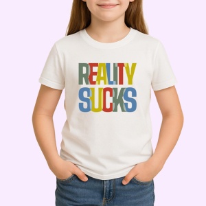 Tricou Reality Sucks Text Colorat Design Urban, din bumbac 100% , tricou alb pentru Copii | Dama | Barbat - Img 2
