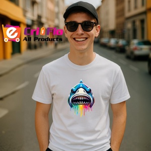 Tricou Rechin in stil graffiti cu fundal alb Copii | Dama | Barbat - Img 5