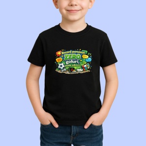 Tricou Record Personal Zero Goluri Multe Beri Fotbal, din bumbac 100%, tricou negru Copii | Dama | Barbat