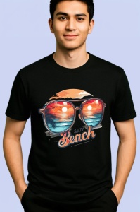 Tricou Reflexie pe ochelari text salty beach vara la malul marii Copii | Dama | Barbat Barbat - Img 4