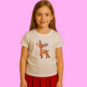 Tricou Ren Cu Instalatie De Craciun, din bumbac 100%, tricou alb, Copii | Dama | Barbat - Img 2