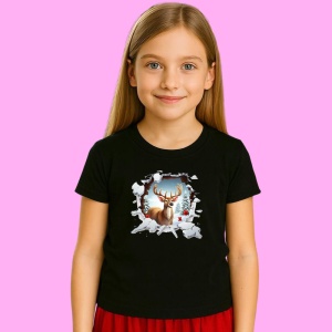 Tricou Ren Cu Peisaj De Iarna Craciun, din bumbac 100% Copii | Dama | Barbat - Img 3