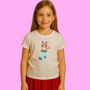 Tricou Ren In Carucior Cu Brad, din bumbac 100%, tricou alb, Copii | Dama | Barbat - Img 1
