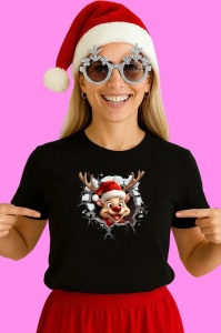 Tricou Ren Vesel Cu Fundal Crapat Craciun, din bumbac 100% Copii | Dama | Barbat - Img 3