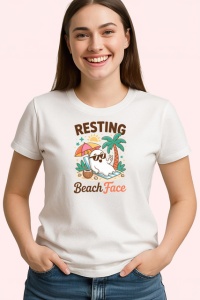 Tricou Resting Beach Face Lenes Ochelari Soare Plaja, din bumbac 100% , tricou alb pentru Copii | Dama | Barbat - Img 3