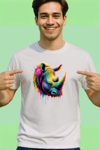 Tricou Rinocer colorat forta si protectie in arta dripping Copii | Dama | Barbat - Img 2