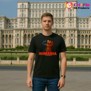 Tricou Romania pumn dreptate cu text Negru |Colectia Tricouri Romania - Img 3