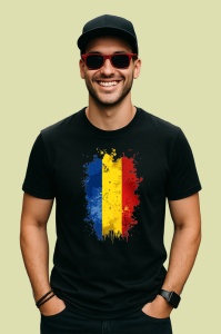 Tricou Romania Steag Splash Art, Copii | Dama | Barbat, culoare negru - Img 2