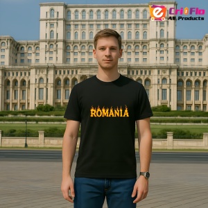 Tricou Romania text flacari Negru |Colectia Tricouri Romania - Img 3