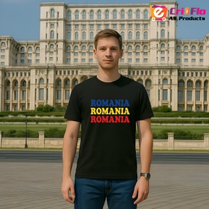 Tricou Romania text tricolor Negru |Colectia Tricouri Romania - Img 3