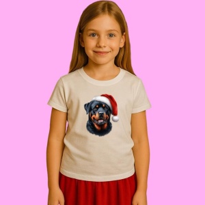Tricou Rottweiler Cu Coarne De Ren, din bumbac 100%, tricou alb, Copii | Dama | Barbat - Img 2