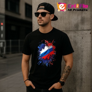 Tricou Russia Steag Splash Art, Copii | Dama | Barbat, culoare negru