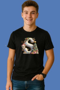 Tricou S Litere Craciun Cu Ren, Brad, Luminite Si Cadouri, din bumbac 100% Copii | Dama | Barbat - Img 2