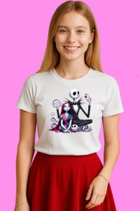 Tricou Sally Schelet Si Fata Albastra Craciun Cadouri, din bumbac 100%, tricou alb, Copii | Dama | Barbat - Img 4