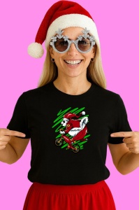 Tricou Santa On Bicycle, din bumbac 100% Copii | Dama | Barbat - Img 3