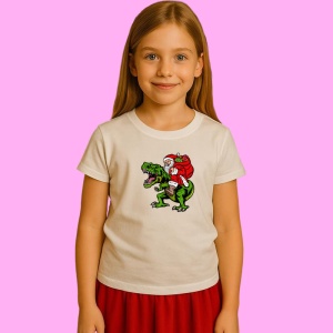 Tricou Santa Riding Dinosaur, din bumbac 100% Copii | Dama | Barbat - Img 2