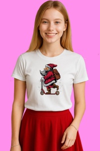 Tricou Santa Scooter Ride, din bumbac 100% Copii | Dama | Barbat - Img 3