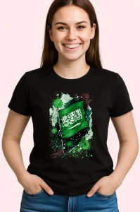 Tricou Saudi Arabia Steag Splash Art, Copii | Dama | Barbat, culoare negru - Img 4