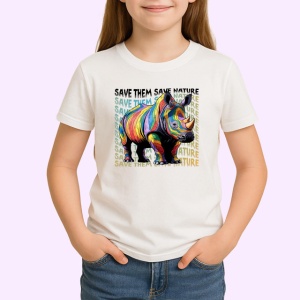 Tricou Save The Nature Rinocer Culori Abstracte, din bumbac 100% , tricou alb pentru Copii | Dama | Barbat - Img 2