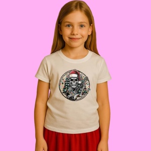 Tricou Schelet Cu Brad Si Chitara Craciun Rock, din bumbac 100%, tricou alb, Copii | Dama | Barbat