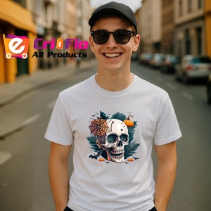 Tricou Schelet cu frunze portocalii si fundal toamna Copii | Dama | Barbat - Img 5