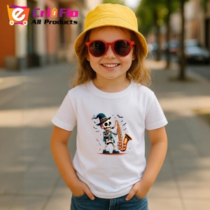 Tricou Schelet cu saxofon si costum elegant fundal alb Copii | Dama | Barbat - Img 11