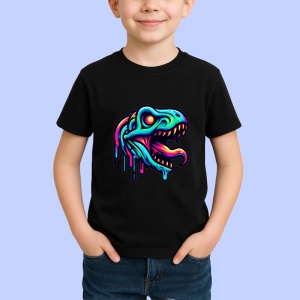 Tricou Schelet dinozaur cu contur albastru neon Copii | Dama | Barbat, culoare negru