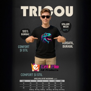 Tricou Schelet dinozaur cu contur albastru neon Copii | Dama | Barbat, culoare negru - Img 6
