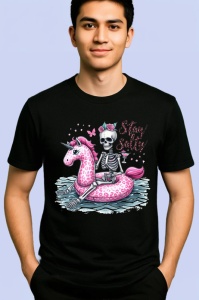 Tricou Schelet pe flamingo roz text stay salty design amuzant de vara Copii | Dama | Barbat Barbat - Img 5