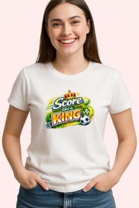 Tricou Score Like A King Minge Fotbal Coroana Aurie V1, din bumbac 100% , tricou alb pentru Copii | Dama | Barbat