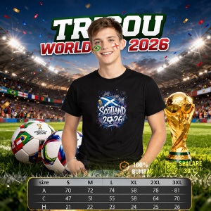 Tricou Scotland World Cup 2026 Fifa, din bumbac 100%, tricou negru, Copii | Dama | Barbat - Img 6