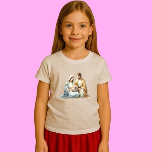 Tricou Sfanta Familie Cu Pruncul Isus Nasterea Domnului Holy Family Portrait, din bumbac 100%, tricou alb, Copii | Dama | Barbat - Img 2
