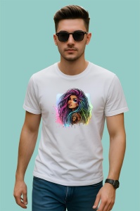 Tricou side gaze rainbow hair girl, fata cu privire laterala si par curcubeu, Copii | Dama | Barbat - Img 2