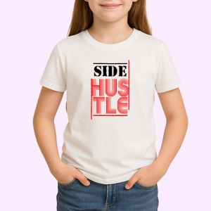 Tricou Side Hustle Font Modern Rosu Gri V1, din bumbac 100% , tricou alb pentru Copii | Dama | Barbat