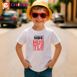 Tricou Side Hustle Font Modern Rosu Gri V1, din bumbac 100% , tricou alb pentru Copii | Dama | Barbat - Img 4