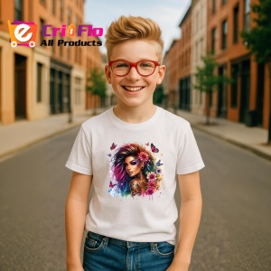 Tricou side view girl pink flowers hair tattoo, fata profil cu flori roz si tatuaje, Copii | Dama | Barbat - Img 7