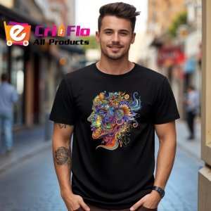 Tricou Silueata barbateasca in stil psihedelic intens Copii | Dama | Barbat, culoare negru - Img 6