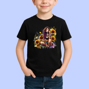 Tricou Sitting bike sunflower tattooed woman, femeie tatuata asezata cu bicicleta si floarea soarelui, Copii | Dama | Barbat , tricou negru - Img 2