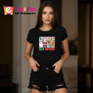 Tricou SIX SEVEN 67 Colectie Craciun Personaje, din bumbac 100%, tricou negru, Copii | Dama | Barbat