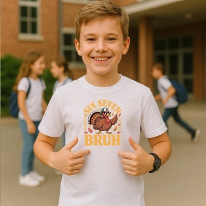 Tricou SIX SEVEN 67 Curcan Retro Bruh, din bumbac 100%, tricou alb, Copii | Dama | Barbat - Img 2