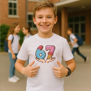 Tricou SIX SEVEN 67 Donut In Palmi, din bumbac 100%, tricou alb, Copii | Dama | Barbat - Img 2