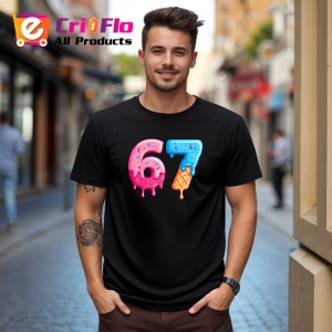 Tricou SIX SEVEN 67 Donut Roz Albastru, din bumbac 100%, tricou negru, Copii | Dama | Barbat - Img 3