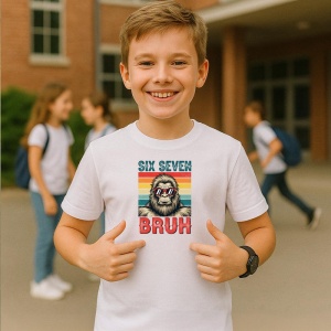 Tricou SIX SEVEN 67 Gorila Bruh Retro, din bumbac 100%, tricou alb, Copii | Dama | Barbat - Img 2