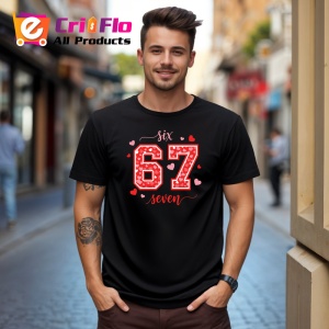 Tricou SIX SEVEN 67 Inimi Rosii Elegante, din bumbac 100%, tricou negru, Copii | Dama | Barbat - Img 3