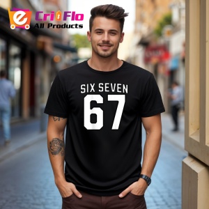 Tricou SIX SEVEN 67 Logo Clasic Alb Negru, din bumbac 100%, tricou negru, Copii | Dama | Barbat