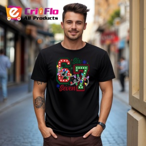 Tricou SIX SEVEN 67 Lumini Craciun 2, din bumbac 100%, tricou negru, Copii | Dama | Barbat - Img 1