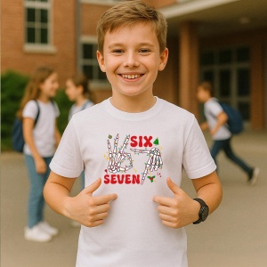 Tricou SIX SEVEN 67 Maini Schelet Craciun, din bumbac 100%, tricou alb, Copii | Dama | Barbat - Img 2