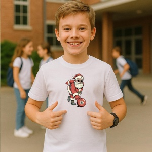 Tricou SIX SEVEN 67 Mos Craciun Baowling, din bumbac 100%, tricou alb, Copii | Dama | Barbat - Img 2